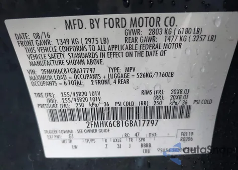 2016 Ford Flex Sel from USA, damaged, VIN 2FMHK6C81GBA17797
